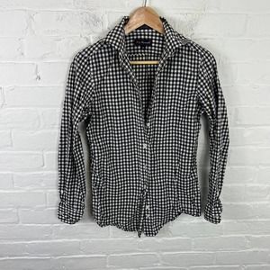 F. by Faconnable Women's Button Down Shirt Long Sleeve Plaid Black White Size XS